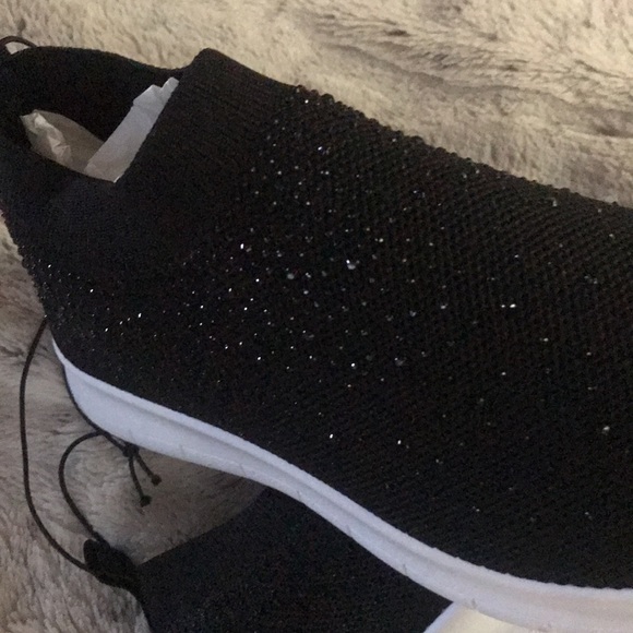 Black rhinestone sneakers knit sock style pull on elastic ankle 7 8 8.5 11 NEW - Picture 5 of 7